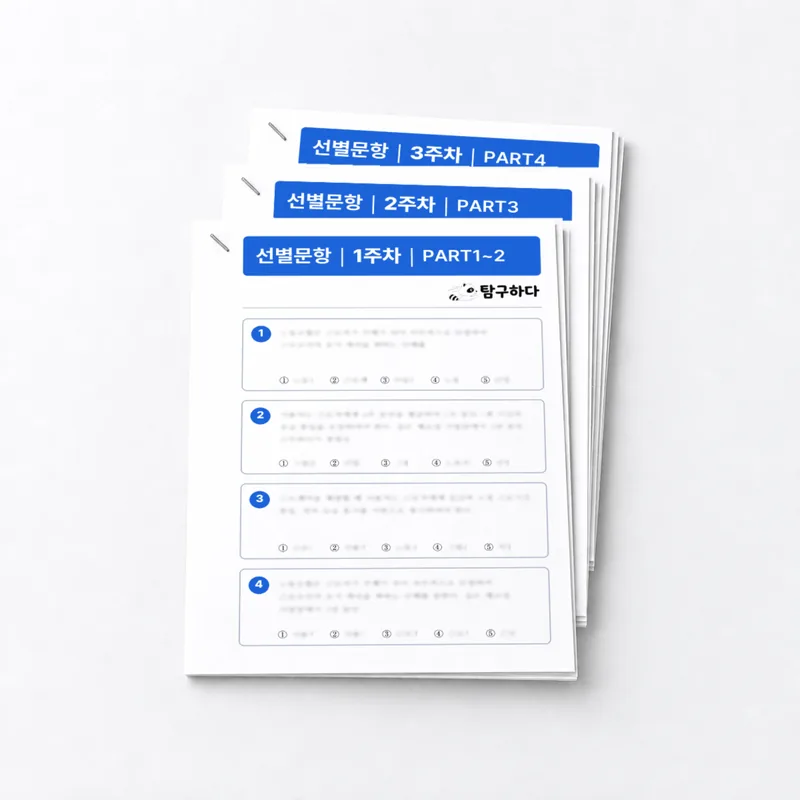 선별문항 A4 출력물 묶음 — 제작 전 예시 연출 이미지